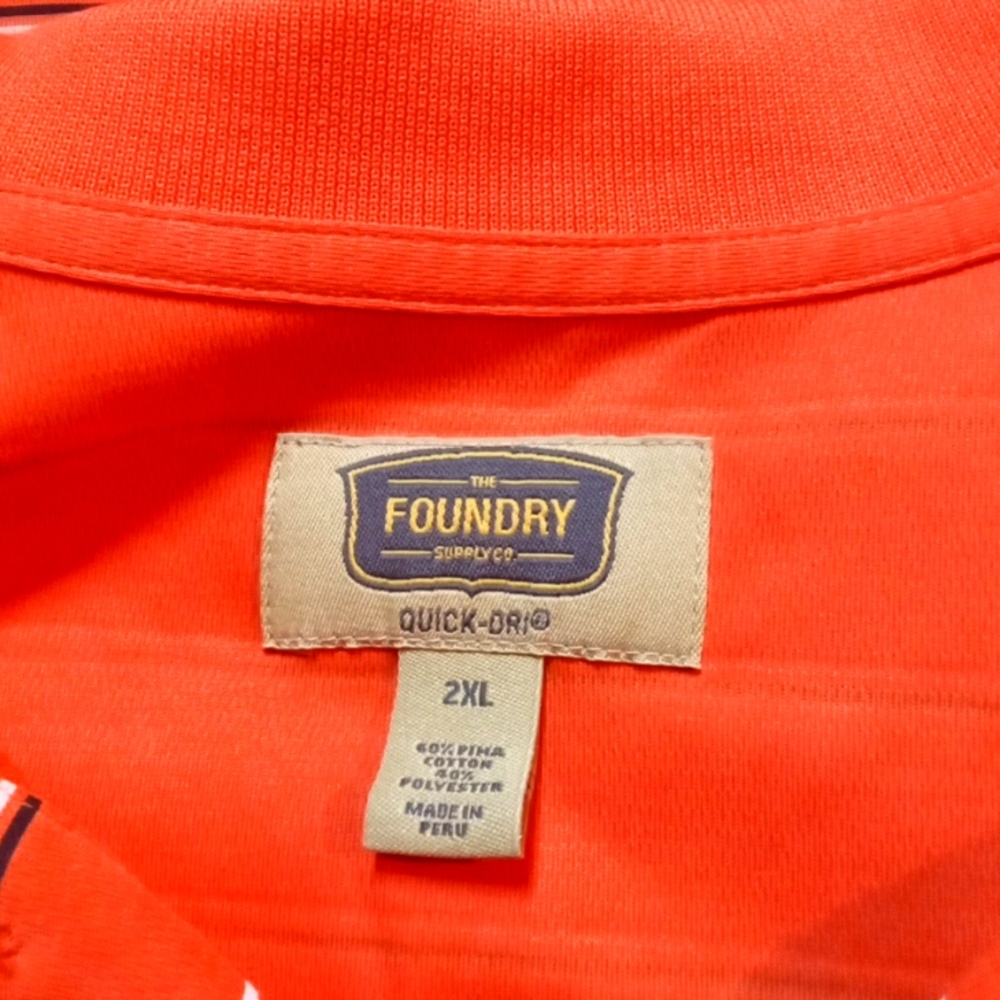 The Foundry Supply Vibrant Orange Striped Polo Shirt Short Sleeve Casual Knit - Picture 3 of 3